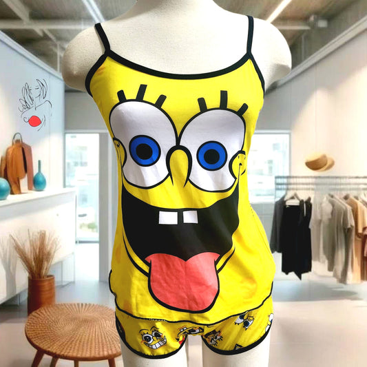pijama de estampado de Sponge Bob. de Piel de Durazno. PIjama hecha en Colombia